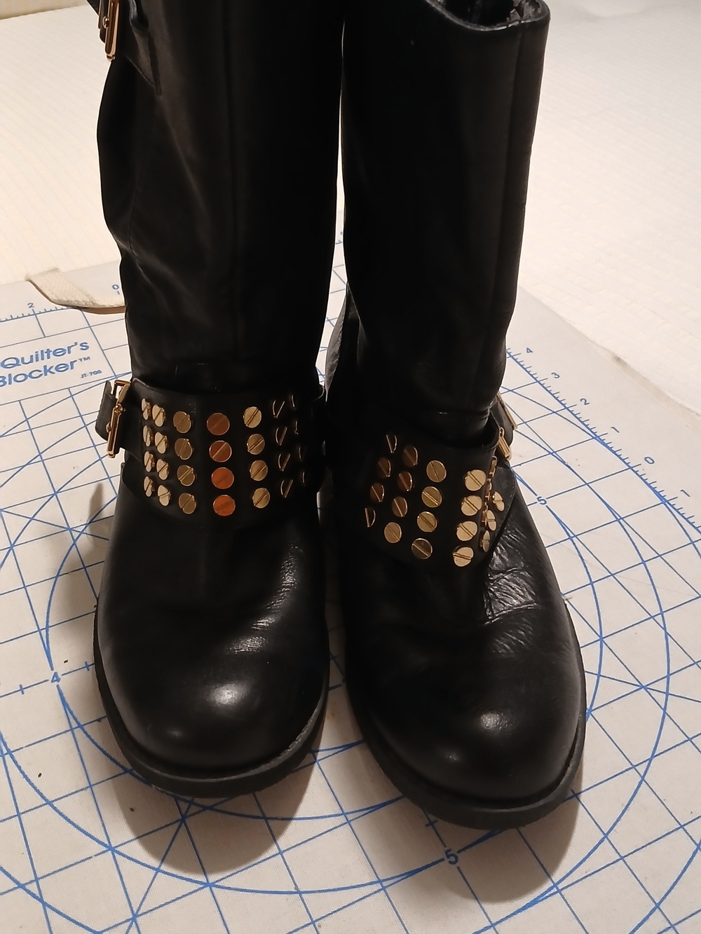 Jessica Simpson Black Studded Mid-Calf Boots with Gold Accents